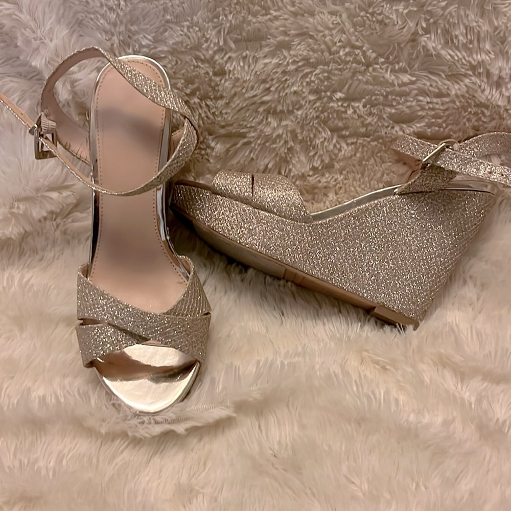 Gold Women's Platform Wedge Heel Pumps Ankle Strap Open Toe Dress Shoes